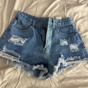 Distressed Blue Denim Shorts